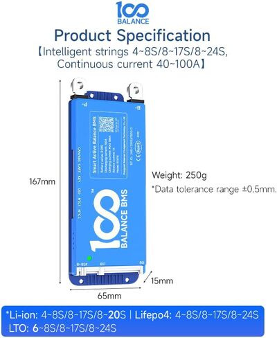 Daly BMS 200A 8S - 17S بنيت في Bluetooth 1A CLESTENCENT BANCENT RS485 CAN لـ 24V - 60V LIFEPO4/LI - ION/LTO BATTERY PACKS PRECTIONS PRECTIONS FERMAT in Kuwait