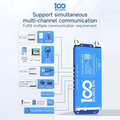 Daly BMS 200A 8S - 17S بنيت في Bluetooth 1A CLESTENCENT BANCENT RS485 CAN لـ 24V - 60V LIFEPO4/LI - ION/LTO BATTERY PACKS PRECTIONS PRECTIONS FERMAT in Kuwait