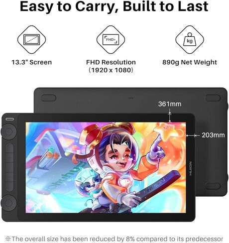Huion Kamvas 13 (Gen 3) رسم قرص رسم مع شاشة ، قرص فني كامل 13.3 بوصة مع زجاج اللوحة الثاني ، Pentech 4.0 ، 16384 PEN ، الأوجه المزدوجة مع كابل كامل الميزة للفن الرقمي ، الأسود in Saudi Arabia