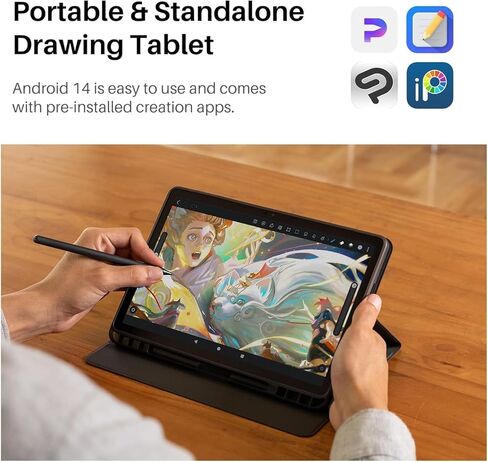 Huion Kamvas Slate 11 مستقلة الرسم الجهاز اللوحي لا حاجة إلى جهاز كمبيوتر ، 10.95 بوصة 90 هرتز شاشة مكافحة الجهد مع الحامل ، قلم الإمالة Android 14 8 جيجا بايت RAM 128GB ROM 1TB توسيع ، 8000 مللي أمبير في الساعة in Saudi Arabia