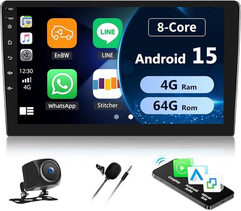 [2G+64G] Sterroid 15 Car Stereo مع Carplay Wireless Android Auto ، 10.1 "شاشة تعمل باللمس مع رابط المرآة WiFi GPS التنقل Bluetooth FM/RDS تقسيم الشاشة EQ SWC+AHD الكاميرا الاحتياطية AHD in Saudi Arabia