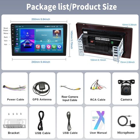 [2G+64G] Sterroid 15 Car Stereo مع Carplay Wireless Android Auto ، 10.1 "شاشة تعمل باللمس مع رابط المرآة WiFi GPS التنقل Bluetooth FM/RDS تقسيم الشاشة EQ SWC+AHD الكاميرا الاحتياطية AHD in Saudi Arabia