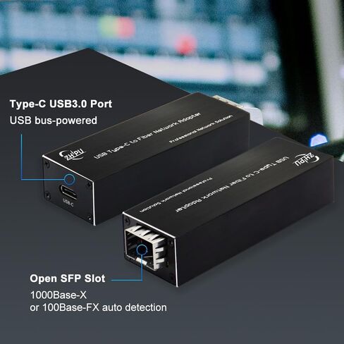 USB 3.0 Type-C to Fiber Network Adapter, USB-C to 100/1000Base-X Open SFP Ethernet Card, Compatible with Windows Server/Windows/Linux, DC 5V in Kuwait
