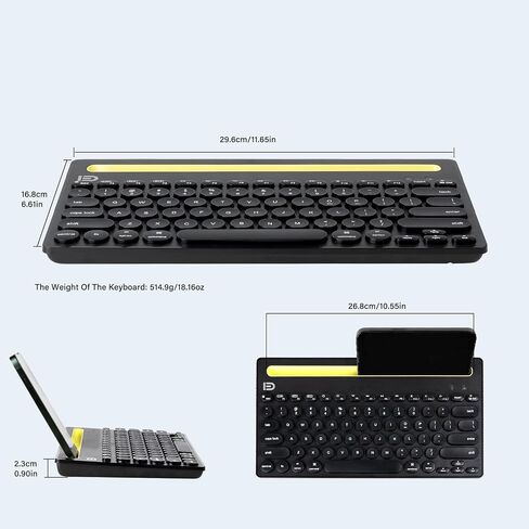 لوحة مفاتيح Bluetooth اللاسلكية Xuangui مع حامل لأجهزة iPad اللوحي والهاتف ، 2.4 جيجا هرتز/BT5/BT3 ، تصميم صامت لللمس الناعم ، 79-KEYs محمولة ، متوافقة مع Window/Mac OS/Android/iOS/PC Computer (أسود) in Kuwait
