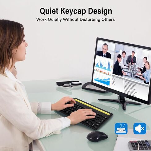 لوحة مفاتيح Bluetooth اللاسلكية Xuangui مع حامل لأجهزة iPad اللوحي والهاتف ، 2.4 جيجا هرتز/BT5/BT3 ، تصميم صامت لللمس الناعم ، 79-KEYs محمولة ، متوافقة مع Window/Mac OS/Android/iOS/PC Computer (أسود) in Kuwait