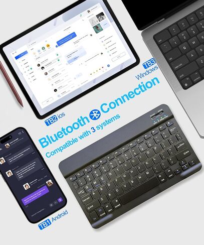 Ultra-Slim Wireless Bluetooth Keyboard, Rechargeable Travel Portable Keyboard Compatible Android, Windows, iOS, Mac OS, for iPhone, for ipad, for Samsung, Tablet, Laptop in Saudi Arabia