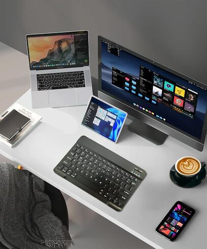 Ultra-Slim Wireless Bluetooth Keyboard, Rechargeable Travel Portable Keyboard Compatible Android, Windows, iOS, Mac OS, for iPhone, for ipad, for Samsung, Tablet, Laptop in Saudi Arabia
