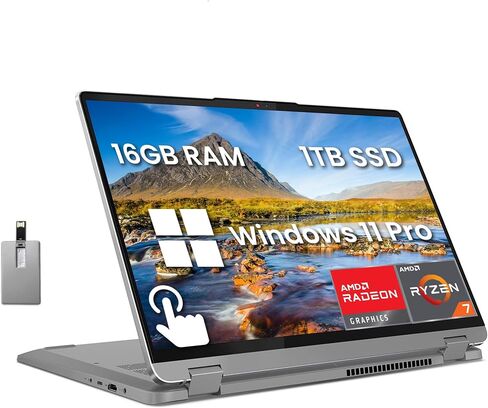 Lenovo IdeaPad Flex 5 2-in-1 Laptop, 16" WUXGA Touchscreen, AMD Ryzen 7 7730U, 16GB RAM, 1TB SSD, AMD Radeon Graphics, Fingerprint Reader, Wi-Fi 6, Win 11 Pro, Grey (Renewed) in Saudi Arabia