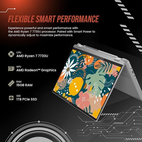 Lenovo IdeaPad Flex 5 2-in-1 Laptop, 16" WUXGA Touchscreen, AMD Ryzen 7 7730U, 16GB RAM, 1TB SSD, AMD Radeon Graphics, Fingerprint Reader, Wi-Fi 6, Win 11 Pro, Grey (Renewed) in Saudi Arabia