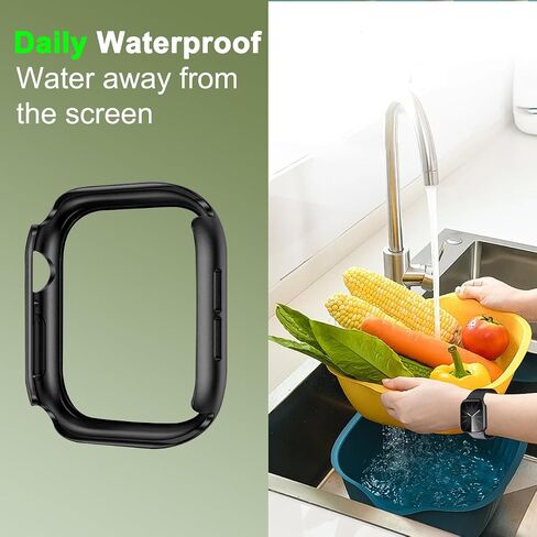 2 علبة وقائية من Pack Pack PC مع واقي شاشة زجاجي مقسى متوافق مع Apple Watch Series 9 Series 8 Series 7 41mm لـ IWatch Cover-Black in Saudi Arabia
