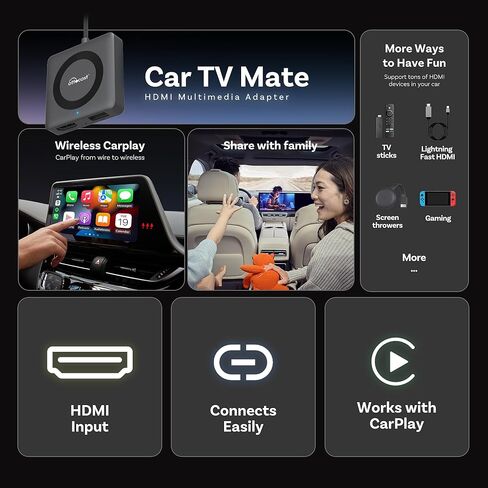 OTTOCAST Car TV Mate Pro with Wireless Carplay Adapter for Apple iPhone, Fire TV Stick Converter, Watching YouTube Netflix Prime Video etc on Car Screen in Kuwait
