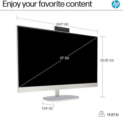 HP 27 All-in-One Desktop PC, 27" FHD Touchscreen, Intel Ultra 7-155U(12-core), 32 GB DDR5, 1 TB SSD, Adjustable Angle, WiFi 6, Win 11 Pro & Microsoft Office Lifetime License, with Bonus Accessories in Saudi Arabia