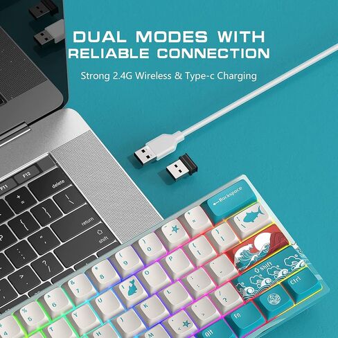 Hitime XVX M61 60 ٪ لوحة المفاتيح الميكانيكية اللاسلكية ، لوحة مفاتيح ألعاب قابلة لإعادة الشحن قابلة لإعادة الشحن ، لوحة مفاتيح RGB الإضاءة الخلفية للاعبين في Windows Mac PC (موضوع البحر المرجاني ، مفتاح Gateron Yellow) in Saudi Arabia