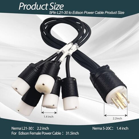 5pin L21-30 ذكر إلى كابل الطاقة الأنثوي Edison لـ Power Distro ، L21-30 Power Distro Cord قابلة للتطبيق على الإضاءة/المرحلة/الصوت/DJ ، كابل توزيعات الطاقة 3.5 قدم وتوصيله بمنتج مؤهل UL in Kuwait