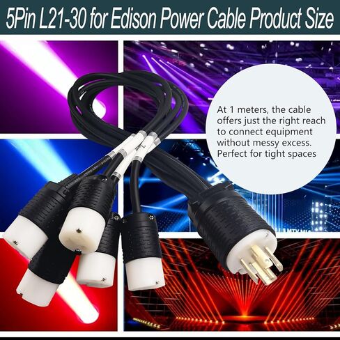 5pin L21-30 ذكر إلى كابل الطاقة الأنثوي Edison لـ Power Distro ، L21-30 Power Distro Cord قابلة للتطبيق على الإضاءة/المرحلة/الصوت/DJ ، كابل توزيعات الطاقة 3.5 قدم وتوصيله بمنتج مؤهل UL in Kuwait
