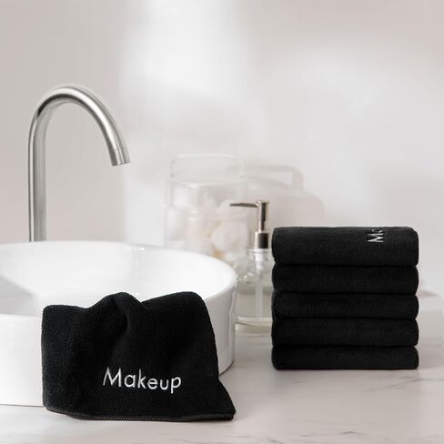 مناشف مكياج مكياج Arkwright - حزمة من 6 - ناعمة من الألياف الدقيقة الناعمة ولطيفة ، مزيل مزيفة مكياج ، من نوع ما من القماش ، من أجل إعادة استخدام المضيفين والفنانين ، 13 × 13 بوصة ، أسود/أبيض in Kuwait
