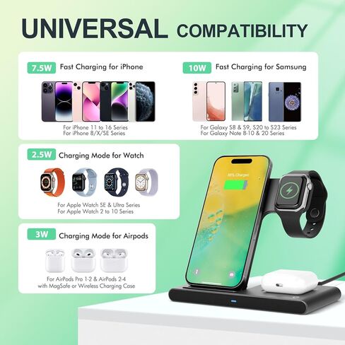 محطة شحن لشاحن iPhone: 3-in-1 Desk Stand أجهزة متعددة لـ iPhone 16e 16e 16 15 14 13 12 Pro Max لـ Apple Watch و Airpods Ultra Series-سرير ناشط in Kuwait