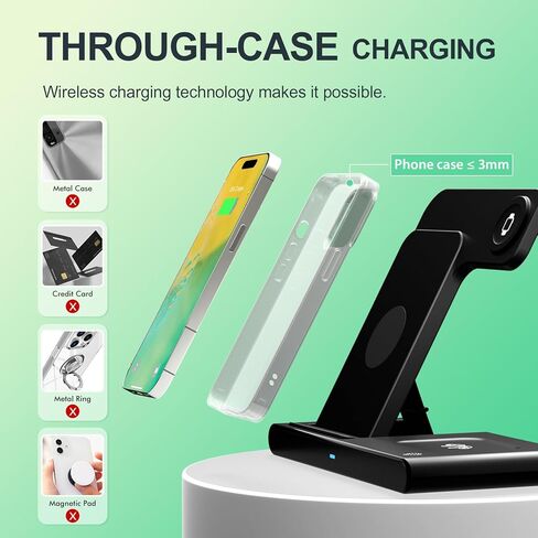 محطة شحن لشاحن iPhone: 3-in-1 Desk Stand أجهزة متعددة لـ iPhone 16e 16e 16 15 14 13 12 Pro Max لـ Apple Watch و Airpods Ultra Series-سرير ناشط in Kuwait