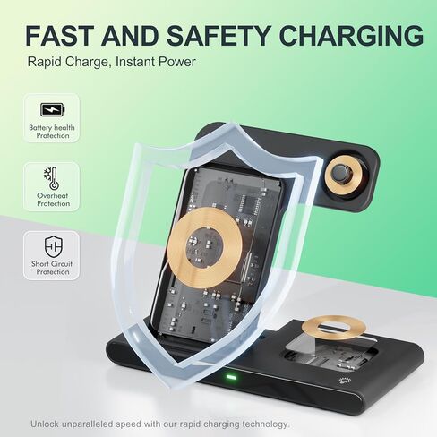 محطة شحن لشاحن iPhone: 3-in-1 Desk Stand أجهزة متعددة لـ iPhone 16e 16e 16 15 14 13 12 Pro Max لـ Apple Watch و Airpods Ultra Series-سرير ناشط in Kuwait