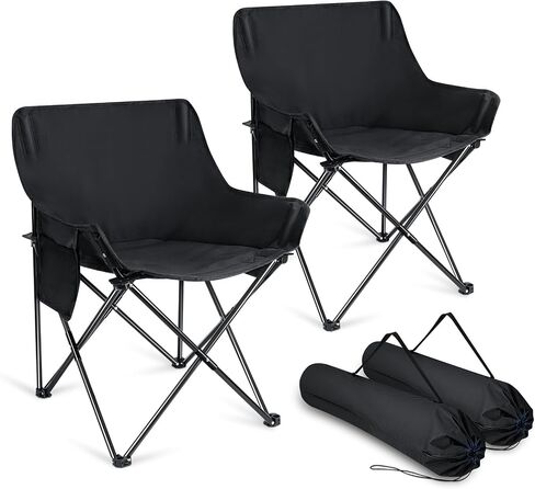 Joyfair Outdoor Camping Chair for Adult, Large Portable Folding Moon Chairs with Carry Bag for Patio Beach, Fishing, Lawn and More Outdoor Sports, 600D Oxford Fabric & Heavy Duty Steel (2, Black) in Kuwait