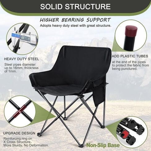 Joyfair Outdoor Camping Chair for Adult, Large Portable Folding Moon Chairs with Carry Bag for Patio Beach, Fishing, Lawn and More Outdoor Sports, 600D Oxford Fabric & Heavy Duty Steel (2, Black) in Kuwait