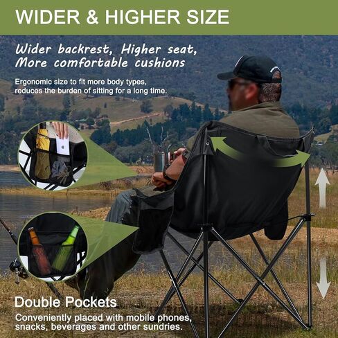 Joyfair Outdoor Camping Chair for Adult, Large Portable Folding Moon Chairs with Carry Bag for Patio Beach, Fishing, Lawn and More Outdoor Sports, 600D Oxford Fabric & Heavy Duty Steel (2, Black) in Kuwait