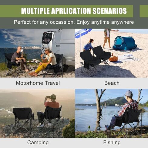 Joyfair Outdoor Camping Chair for Adult, Large Portable Folding Moon Chairs with Carry Bag for Patio Beach, Fishing, Lawn and More Outdoor Sports, 600D Oxford Fabric & Heavy Duty Steel (2, Black) in Kuwait