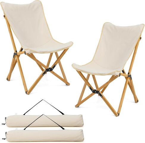 Tangkula Camping Chairs 2 Pack, Portable Folding Lawn Chair with Solid Bamboo Frame, Ultralight Canvas Seat, Back Pocket, Carrying Bag, Outdoor Beach Chair for Backpacking Fishing Travel Camp in Saudi Arabia