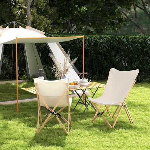 Tangkula Camping Chairs 2 Pack, Portable Folding Lawn Chair with Solid Bamboo Frame, Ultralight Canvas Seat, Back Pocket, Carrying Bag, Outdoor Beach Chair for Backpacking Fishing Travel Camp in Saudi Arabia