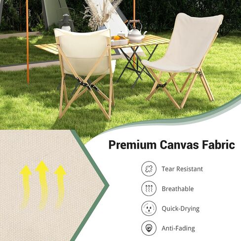 Tangkula Camping Chairs 2 Pack, Portable Folding Lawn Chair with Solid Bamboo Frame, Ultralight Canvas Seat, Back Pocket, Carrying Bag, Outdoor Beach Chair for Backpacking Fishing Travel Camp in Saudi Arabia