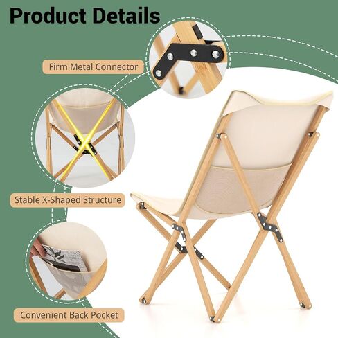 Tangkula Camping Chairs 2 Pack, Portable Folding Lawn Chair with Solid Bamboo Frame, Ultralight Canvas Seat, Back Pocket, Carrying Bag, Outdoor Beach Chair for Backpacking Fishing Travel Camp in Saudi Arabia