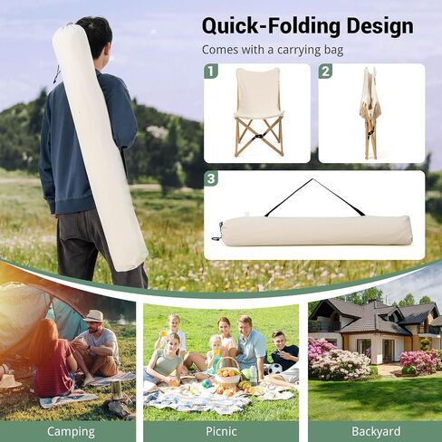 Tangkula Camping Chairs 2 Pack, Portable Folding Lawn Chair with Solid Bamboo Frame, Ultralight Canvas Seat, Back Pocket, Carrying Bag, Outdoor Beach Chair for Backpacking Fishing Travel Camp in Saudi Arabia
