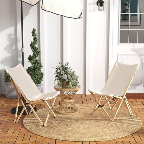 Tangkula Camping Chairs 2 Pack, Portable Folding Lawn Chair with Solid Bamboo Frame, Ultralight Canvas Seat, Back Pocket, Carrying Bag, Outdoor Beach Chair for Backpacking Fishing Travel Camp in Saudi Arabia