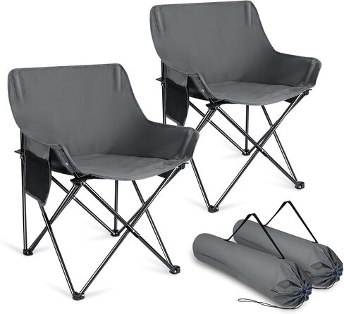 Joyfair Outdoor Camping Chair for Adult, Large Portable Folding Moon Chairs with Carry Bag for Patio Beach, Fishing, Lawn and More Outdoor Sports, 600D Oxford Fabric & Heavy Duty Steel (2, Black) in Kuwait