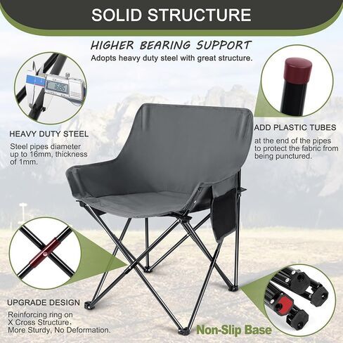 Joyfair Outdoor Camping Chair for Adult, Large Portable Folding Moon Chairs with Carry Bag for Patio Beach, Fishing, Lawn and More Outdoor Sports, 600D Oxford Fabric & Heavy Duty Steel (2, Black) in Kuwait