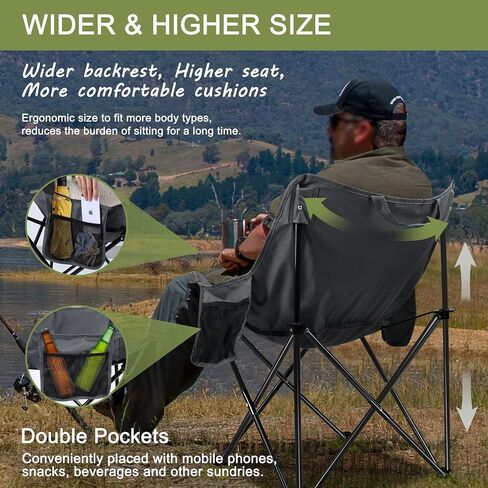 Joyfair Outdoor Camping Chair for Adult, Large Portable Folding Moon Chairs with Carry Bag for Patio Beach, Fishing, Lawn and More Outdoor Sports, 600D Oxford Fabric & Heavy Duty Steel (2, Black) in Kuwait
