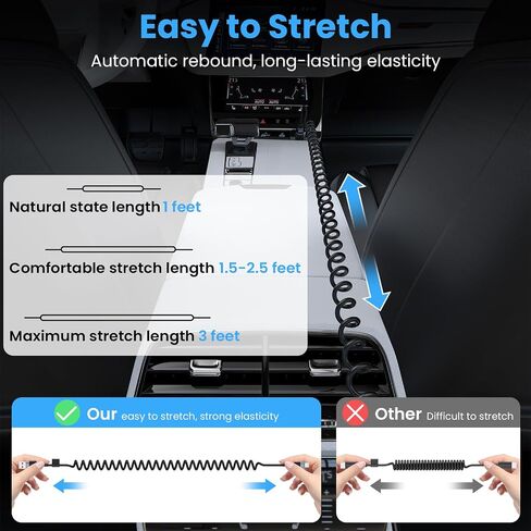 Opluz Coiled iPhone Charger Cord 2 Pack Coiled Lightning Cable 3FT USB Carplay Cable Car Accessories Short iPhone Car Charger Cord [MFi Certified] Short USB to Lightning Cable Black in Kuwait