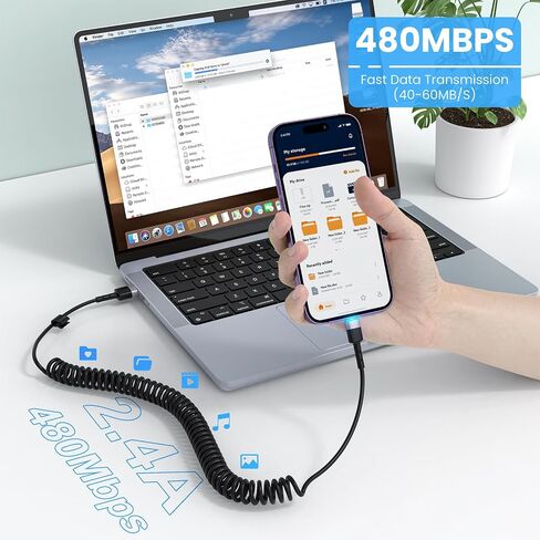 Opluz Coiled iPhone Charger Cord 2 Pack Coiled Lightning Cable 3FT USB Carplay Cable Car Accessories Short iPhone Car Charger Cord [MFi Certified] Short USB to Lightning Cable Black in Kuwait