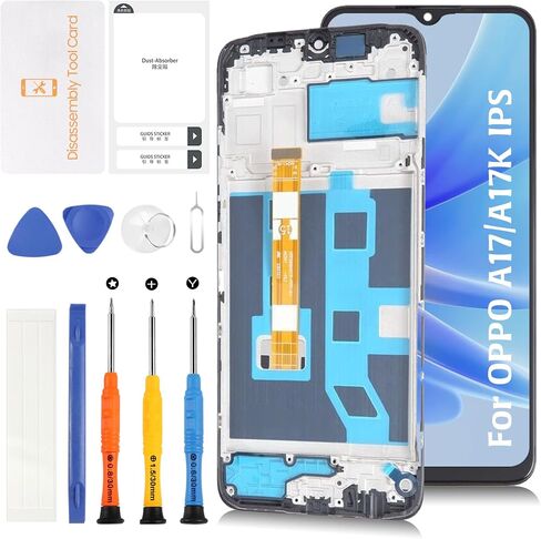 A-MIND for Oppo A17 /A17K 6.56" LCD with Frame Screen Replacement CPH2477/CPH2471 LCD Display Touch Digitizer Screen Assembly with Repair Tools in Saudi Arabia