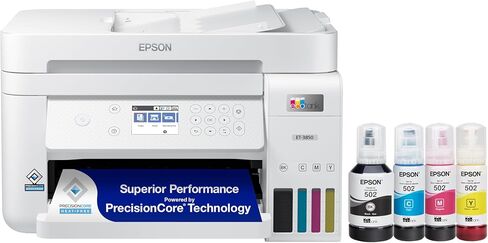 Epson EcoTank ET-3843 Wireless Color All-in-One Cartridge-Free Supertank Printer with Scanner, Copier, ADF and Ethernet-for The Ultimate Home Office, White in Saudi Arabia