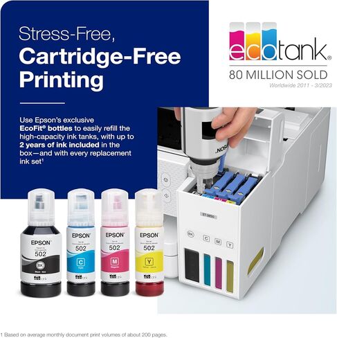 Epson EcoTank ET-3843 Wireless Color All-in-One Cartridge-Free Supertank Printer with Scanner, Copier, ADF and Ethernet-for The Ultimate Home Office, White in Saudi Arabia