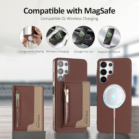 ASUWISH PHONE CASE لـ Samsung Galaxy S22 Ultra 5G Wallet Cell Cover متوافقة مع Magsafe RFID Glass Glass Protector حامل بطاقة الائتمان حامل S22ULTRA 22S S 22 S22ULTRA5G 6.8 نساء أزرق in Saudi Arabia
