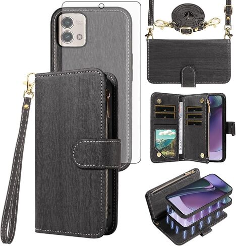 Asuwish Phone Case لـ Motorola Moto G Stylus 5G 2023 Zipper Wallet Cover Magnetic Disachable Cover مع حامل بطاقة حزام الشاشة الزجاجية المقسى Gstylus G5 XT2317DL in Saudi Arabia