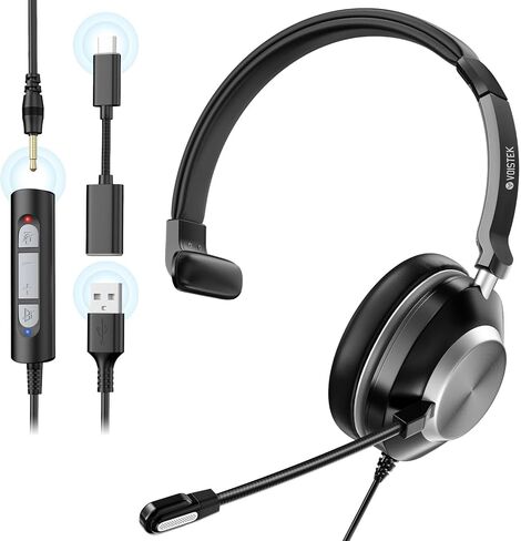 سماعات رأس USB مع MIC للكمبيوتر الشخصي/الكمبيوتر المحمول ، سلكية على سماعات كمبيوتر الأذن (USB/3.5mm/type-C jack) مع عناصر التحكم في إلغاء الضوضاء الميكروفون وحجم الصوت ، للعمل ، المكتب ، مركز الاتصال ، اجتماع الفيديو ، التكبير in Kuwait