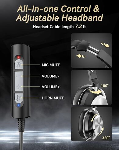 سماعات رأس USB مع MIC للكمبيوتر الشخصي/الكمبيوتر المحمول ، سلكية على سماعات كمبيوتر الأذن (USB/3.5mm/type-C jack) مع عناصر التحكم في إلغاء الضوضاء الميكروفون وحجم الصوت ، للعمل ، المكتب ، مركز الاتصال ، اجتماع الفيديو ، التكبير in Kuwait