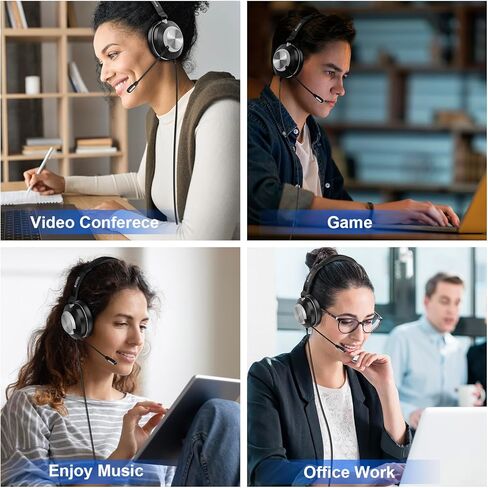سماعات رأس USB مع MIC للكمبيوتر الشخصي/الكمبيوتر المحمول ، سلكية على سماعات كمبيوتر الأذن (USB/3.5mm/type-C jack) مع عناصر التحكم في إلغاء الضوضاء الميكروفون وحجم الصوت ، للعمل ، المكتب ، مركز الاتصال ، اجتماع الفيديو ، التكبير in Kuwait