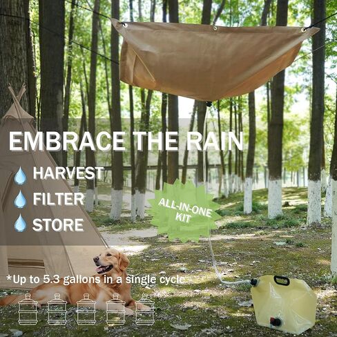 GARVIN Portable Rainwater Collection System for Camping – 5FT x 5FT Hanging Tarp with 2.2-Gallon Collapsible Water Storage Bag, Emergency Survival Hydration Gear, Lightweight & Easy Setup in Kuwait