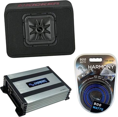 Harmony Audio Kicker 45TL7R102 Car Audio L7R Solobaric L7 Single 10" Truck Sub Box Bundle with Harmony HA-A400.1 Amplifier & Amp Kit in Saudi Arabia