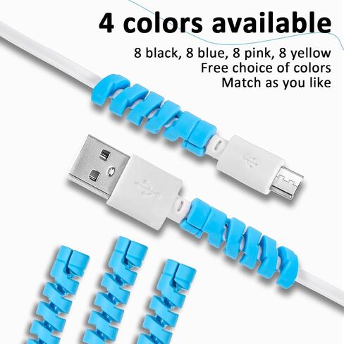 32 Pcs Cord Protector, Charger Cable Saver, Charger Protector - Silicone Flexible Cords Protectors, Mouse Cable Wire Compatible for Phone, USB, Type C Charger (Black, Pink, Blue, Yellow) in Saudi Arabia