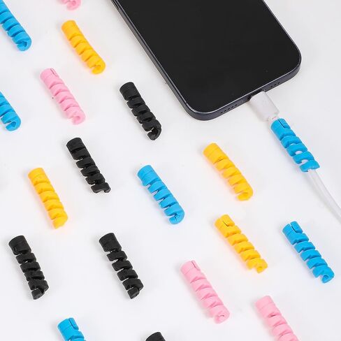 32 Pcs Cord Protector, Charger Cable Saver, Charger Protector - Silicone Flexible Cords Protectors, Mouse Cable Wire Compatible for Phone, USB, Type C Charger (Black, Pink, Blue, Yellow) in Saudi Arabia